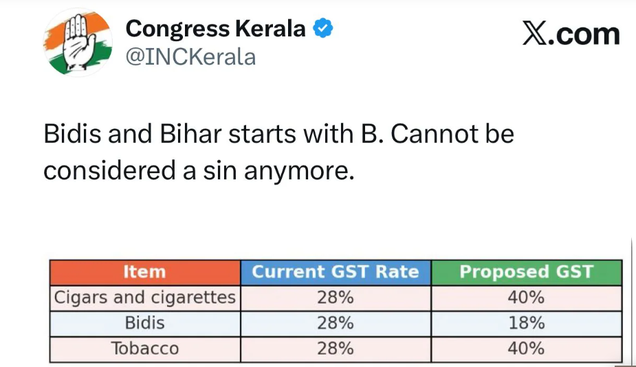 कांग्रेस ने X पर लिखा- B से बीड़ी,B से बिहार:  बीजेपी बोली- ये बिहारियों का अपमान; जदयू सांसद ने कहा- B से बुद्धि भी होती है – Patna News